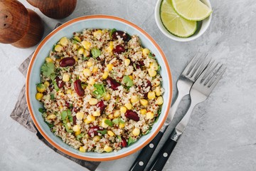 Quinoa salad with sweet corn, black beans and cilantro.