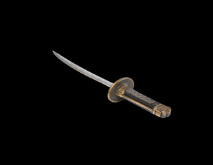 sword steel blade samurai ancient isolated on black background and clipping path