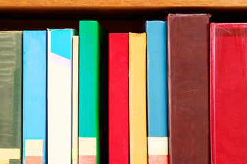 old book in school library bookshelf education learning concept with copy space add text