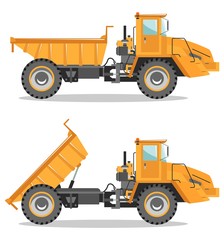 Obraz na płótnie Canvas Off-highway truck with different body position. Heavy mining machine and construction equipment. Vector illustration.