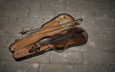 Old violin in the case © jerryjoz