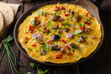 Fresh omelette, pickles mushrooms and chilli