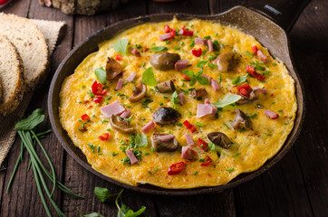 Fresh omelette, pickles mushrooms and chilli