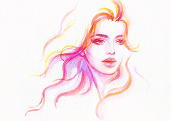 beautiful woman. fashion illustration. watercolor painting
