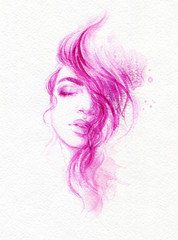 dreamer. beautiful woman. fashion illustration. watercolor painting