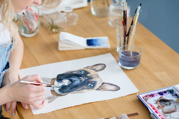 art painting hobby. creative leisure. girl drawing a picture. talent inspiration creation and self...