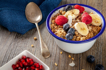 Granola and Berry Breakfast bowl with spoon