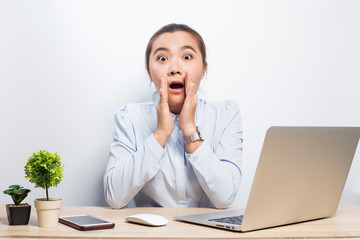 Woman gossip when she look at laptop