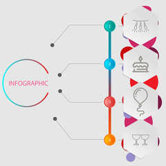 Birthday and party infographic with icon 4 step, for presentatio