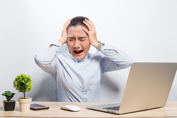 Woman has shock when she look at laptop