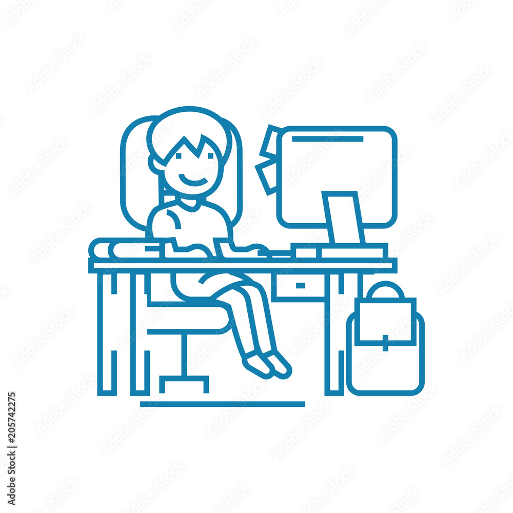 Poster computer classes line icon, vector illustration. computer classes linear concept sign.