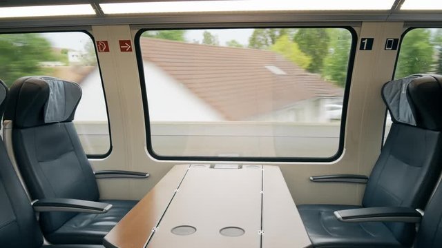 First class compartment in a moving high speed train