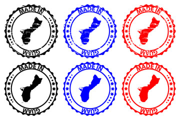 Made in Guam - rubber stamp - vector, Guam map pattern - black, blue and red