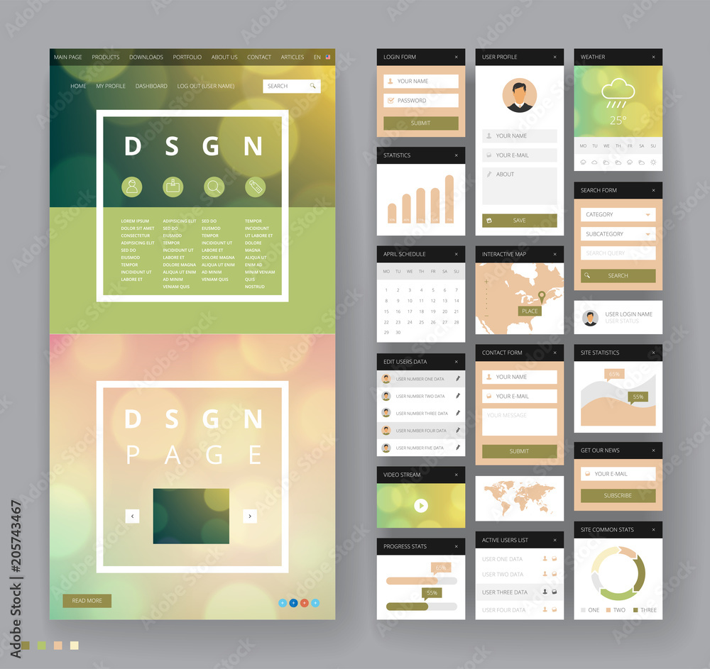 Wall mural website template design with interface elements