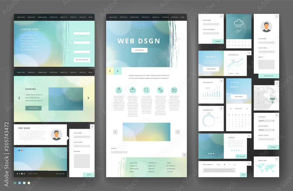 Wall mural website template design with interface elements