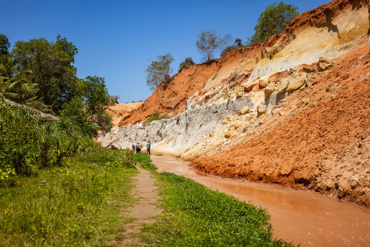 PHAN THIET, BINH THUAN, VIETNAM, May 7th, 2018: Fairy Stream Canyon Red river between rocks and jungle Mui Ne Vietnam. Red canyon near Mui Ne, southern Vietnam