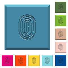 Fingerprint engraved icons on edged square buttons