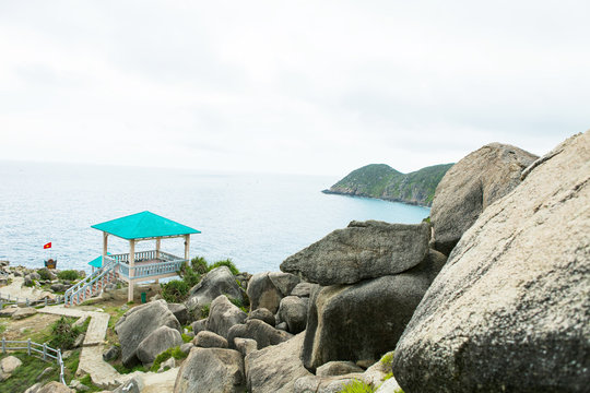 Pristine sea with rocky cliff at Dai Lanh cape point, Mui Dien, Phu Yen province, easternmost of Viet nam