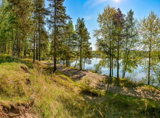 Spring morning on the lake. Russia. Leningrad region