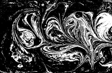 Black and white liquid texture. Hand drawn marbling illustration. Abstract vector background. Monochrome marble pattern.