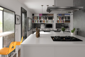 Scandinavian style interior design 3D rendering