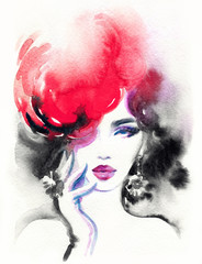 beautiful woman. fashion illustration. watercolor painting