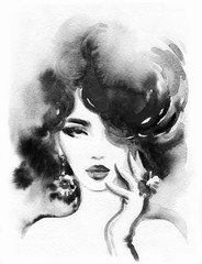 beautiful woman. fashion illustration. watercolor painting