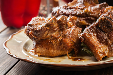 Pork spare ribs served on a plate