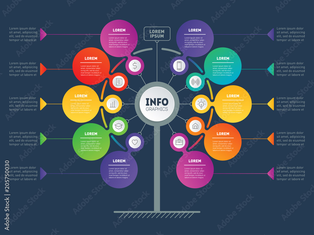 Poster vector infographic of technology or education process with 10 steps. web template of service tree, i