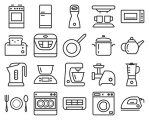 Line icons set of some kitchen utensils and home appliances