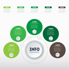 Business concept with 5 options, parts, steps or processes. Timeline infographics. The development and growth of the eco business. Time line of farming trends.