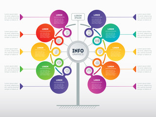 Fototapeta na wymiar Business presentation concept with 10 options. Web Template of service tree, info chart or diagram. Vector infographic of technology or education process with 10 steps.