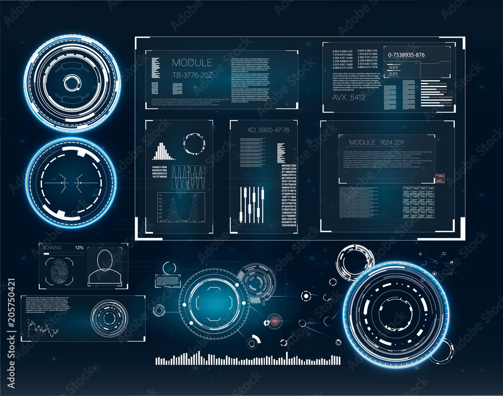 Poster hud. illustration with hud for game background design. digital data, business abstract background. h