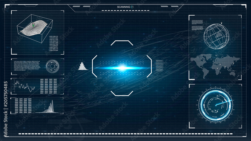 Poster flat hud or infographic on white background. computer monitor vector illustration. radar icon vector