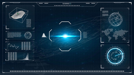 Flat hud or infographic on white background. Computer monitor vector illustration. Radar icon vector. Digital radar screen. Hud ui.