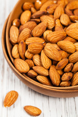 Almonds Nuts Background. Selective focus.