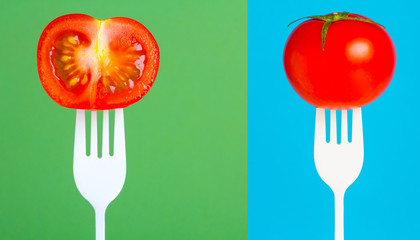 tomato fresh vegetable bright fork art background
