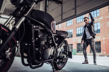 Plakat Biker with modern motorcycle