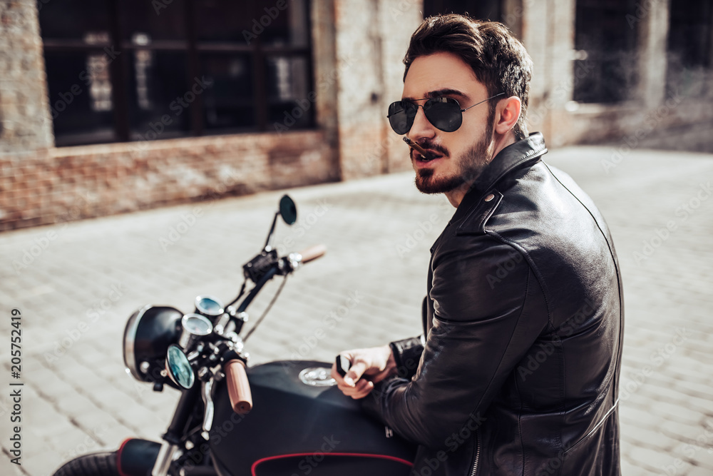 Canvas Prints biker with modern motorcycle