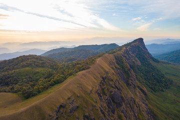 Aerial view of Famous Doi Monjong mountain, Chiang mai, Thailand in a beautiful  sunrise time