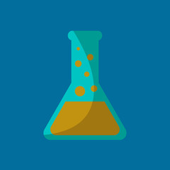 chemical flask icon. sign design on blue background