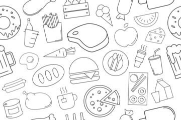 Vector food and drink pattern with word. Food and drink background