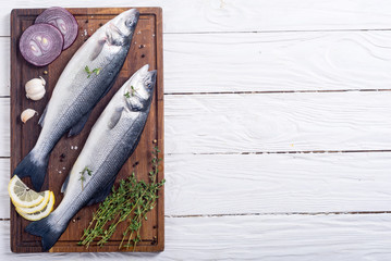 Raw sea bass fish
