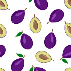 Seamless pattern of whole and cut plums