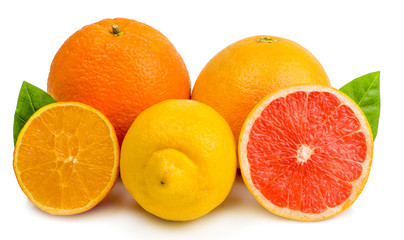 citrus (orange, lemon, grapefruit) - isolated on white background