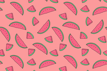 Summer pattern. Sliced watermelon on the pink background