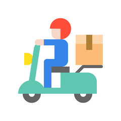 Messenger sending parcel box by motorbike, Flat icon shipping delivery and logistic related