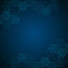 Science background with hexagons design. Geometric abstract background with molecular structure.