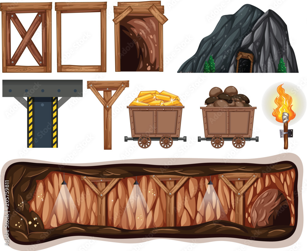 Wall mural a set of mining element