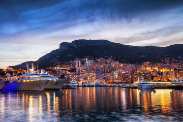 Principality of Monaco Evening Skyline - obrazy, fototapety, plakaty